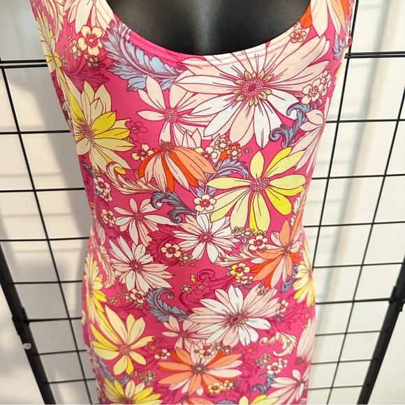 Plus Size Pink Floral Cut Out Self Tie Back Closure Midi Dress - Picture 10 of 13